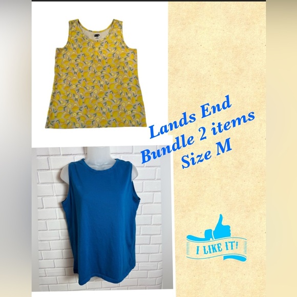 Lands' End Bundle 2 Sleeveless Tops Lemon Print & Blue/size M - Picture 1 of 9